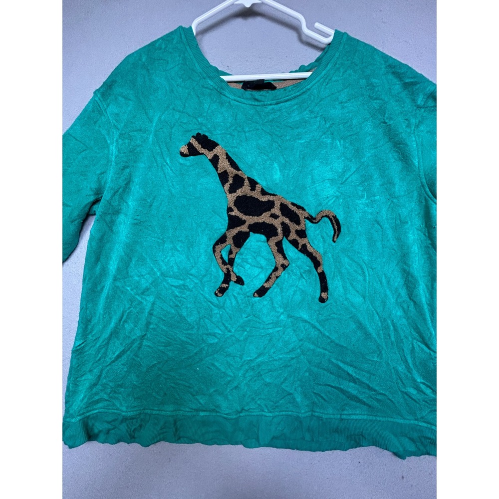 Jane + Delancey Sweatshirt Rayon Blend Teal Green Giraffe XL Womens
